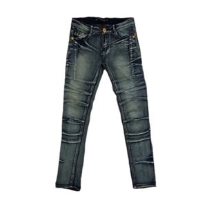 Demolition Distressed Denim Boys Blue Jeans, Skinny Leg, Size 14